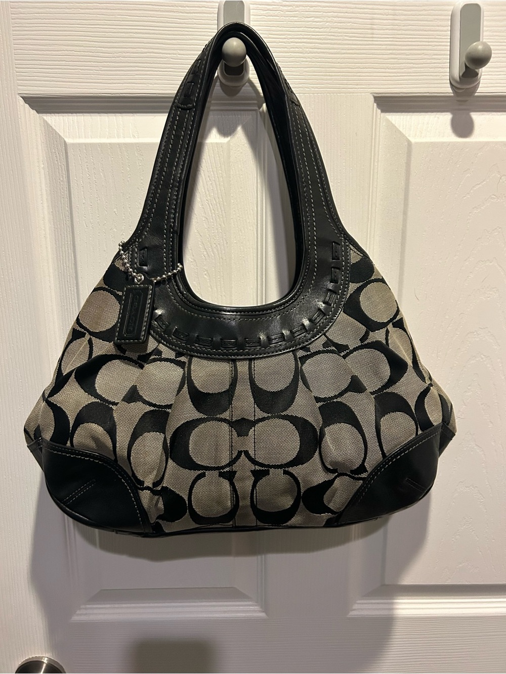 Coach Ergo Tattersall Kisslock Black and Khaki Signature Shoulder Bag